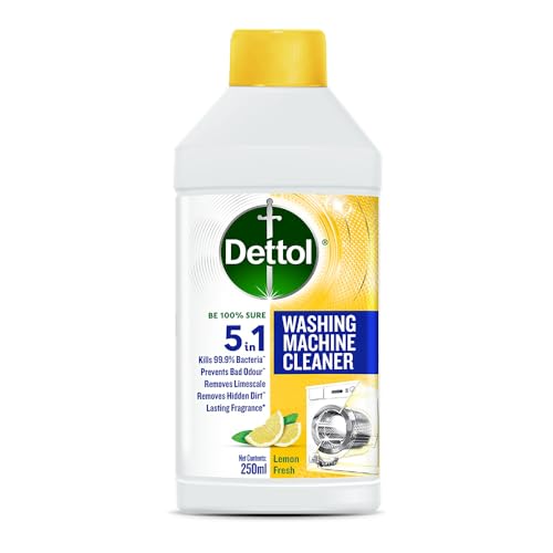 Dettol 5 in 1 Washing Machine Cleaner & Descaling Liquid for top load and front load| Lemon 250ml | Removes Limescale, Dirt and Bad odour | Kills 99.9