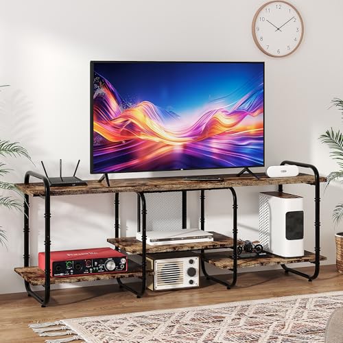 VECELO 65 inch TV Stand,TV Cabinet with 3-Tier Open Shelves,Vintage Wooden Style TV Console Table Entertainment Center for Living Room,Bedroom,Easy Assembly, fits up to 70 inch TV