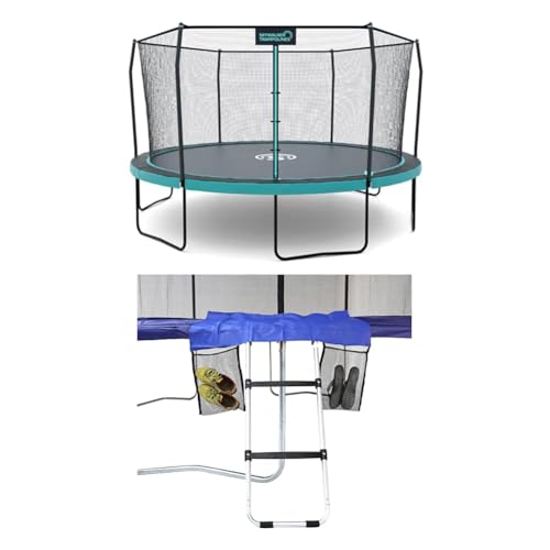 Skywalker Trampolines 12FT/15FT Round or 9x15FT Rectangle Outdoor Trampoline with Safety Enclosure Net, Wide-Step Ladder Accessory Kit - for Kids & Family Recreation