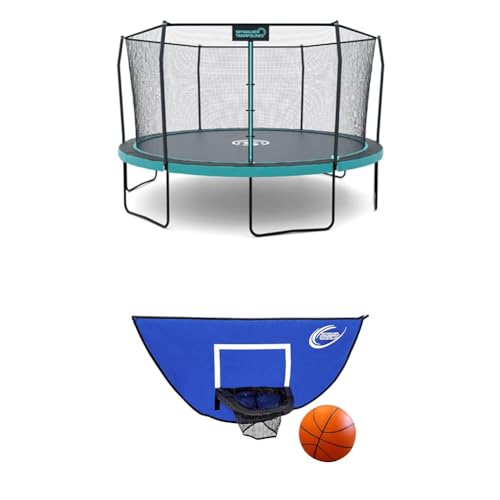 Skywalker Trampoline with Basketball Hoop - 12FT/15FT Round or 9x15FT Rectangle Outdoor Jump Set with Safety Enclosure Net for Kids