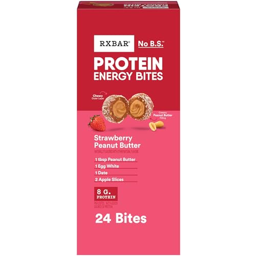 RXBAR Protein Energy Bites, Gluten Free Protein Balls, Strawberry Peanut Butter, 21.1oz Box (24 Bites)