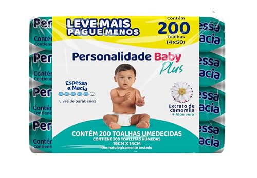 Toalha Umedecida Personalidade Baby Plus com Extrato de Camomila e Aloe Vera 200 unidades 19cm X 14cm