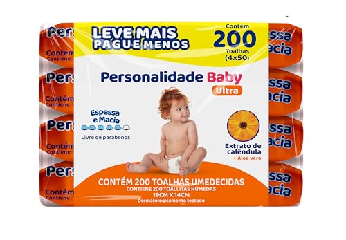 Toalha Umedecida Personalidade Baby Ultra Extrato de Calêndula e Aloe Vera 200 unidades 19cm X 14cm
