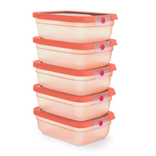 (-35%) EMSA oneClick, Vorratsdose, One-Click-System, Lebensmittel 2x länger frisch, 100% auslaufsicher, Made in Germany, ORANGE, Meal-Prep-Set 5-tlg 5× 1,20 L, N1231800