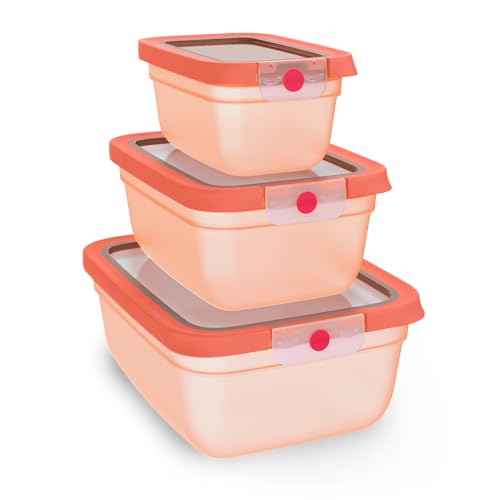 (-42%) EMSA oneClick, Vorratsdose, One-Click-System, Lebensmittel 2x länger frisch, 100% auslaufsicher, Made in Germany, Orange, 3-teiliges Space Saving Plus Set, N1231500