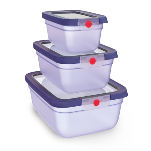 🔥 STARKER PREIS (-38%) EMSA oneClick, Vorratsdosen, One-Click-System, Hält Lebensmittel 2x länger frisch, 100% auslaufsicher, Made in Germany, Violett, 3-teiliges Space Saving Plus Set, 0,75 L/1,50 L/3,0 L, N1231900