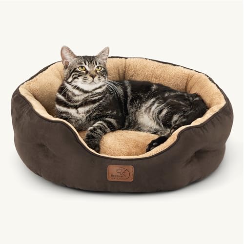 (-27%) BEDSURE Katzenbett waschbar Katzen Bettchen - 51x48x15cm Katzenbett mit zweiseitig Innenkissen Katzenschlafplatz für Katzen oder kleine Hunde, Braun