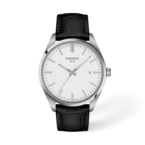 Tissot PR 100 Quartz 40mm, Swiss Quartz Watch for Men, Stainless Steel Case, Black Leather Strap, T1504101601100