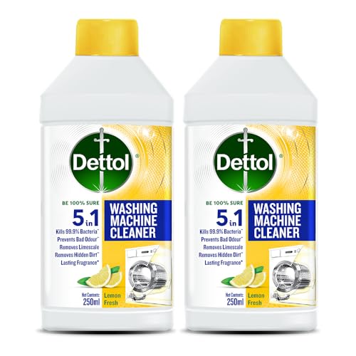 Dettol 5 in 1 Washing Machine Cleaner & Descaling Liquid for top load and front load| Lemon 250ml | Removes Limescale, Dirt and Bad odour | Kills 99.9