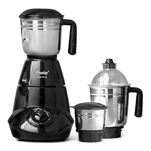 Prestige Iris 750 Watt 3 Jar Mixer Grinder | 3 Stainless Steel Multipurpose Jars| Black