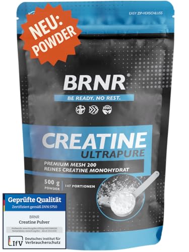 🔥 STARKER PREIS (-55%) BRNR Creatin Monohydrat Pulver, ultrapures Powder, geprüft und rein, Kreatin Monohydrat, 500g