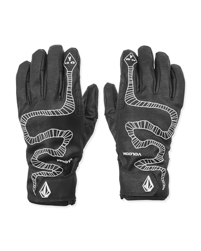 Volcom Men's Hipee Snowboard Gloves – Waterproof Insulated Gloves PU Leather Palm, Black, Large