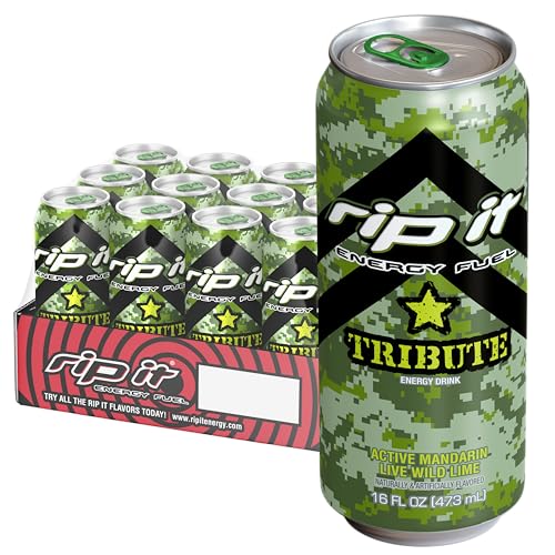 Rip-It Energy Drink | Tribute | Mandarin Orange Lime Flavor | 12-Pack (16oz Cans) | 160mg Caffeine | Smooth Finish | Ignite Focus | Hardcore Energy That Rips!