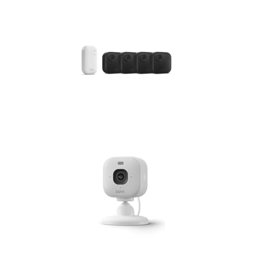⚡ BLITZDEAL (-51%) Blink-Kamera Outdoor 4 + Blink Mini 2K+ Weiß (neueste Generation)| Kabellose intelligente HD-Sicherheitskamera, zwei Jahre Batterielaufzeit | 4-Kamera-System mit enthaltenem Sync Module Core | IP65