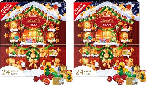 Lindt Holiday Teddy Bear Chocolate Candy Advent Calendar, 4.5 oz. (Pack of 2)