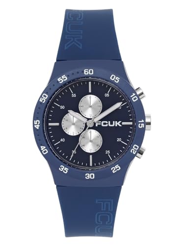 French Connection FCUK METROME FW25 Unisex Analog Watch, 39mm Blue Silicone Strap, Matt Blue Dial - FC199U
