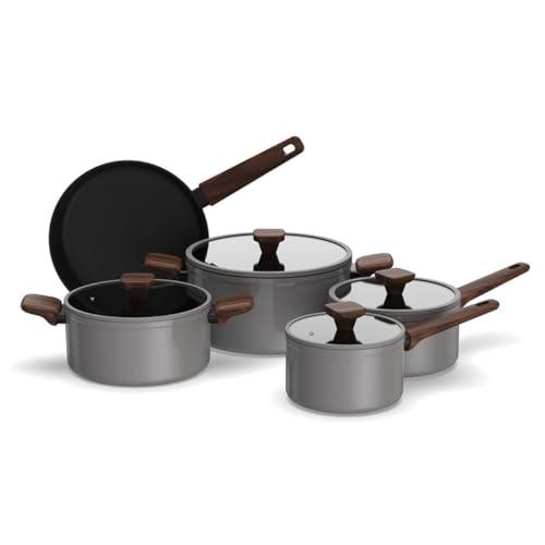 Conjunto Completo: 5 Panelas Brinox Ceramic Life Cinza