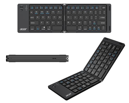 Acer MiniFold Foldable Bluetooth Keyboard, Ultra Portable 66-Key Wireless Keyboard, Bluetooth 5.0, Rechargeable Battery, Type-C Charging, 150mAh Batte