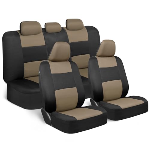 BDK PolyPro Car Seat Covers Full Set Beige on Black Front Rear Split Bench