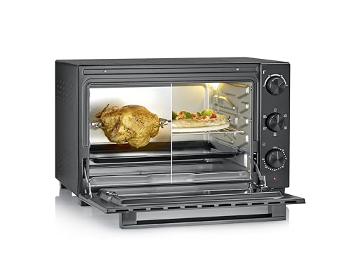 (-18%) Severin Back- und Toastofen mit Umluftfunktion, inkl. Drehspieß für Fleisch, vielseitiger Heißluftofen mit 46 L Kapazität, Aufbackofen, 100-230 Grad Celsius, Timer 120 Min., 1800 W, schwarz, TO 9025