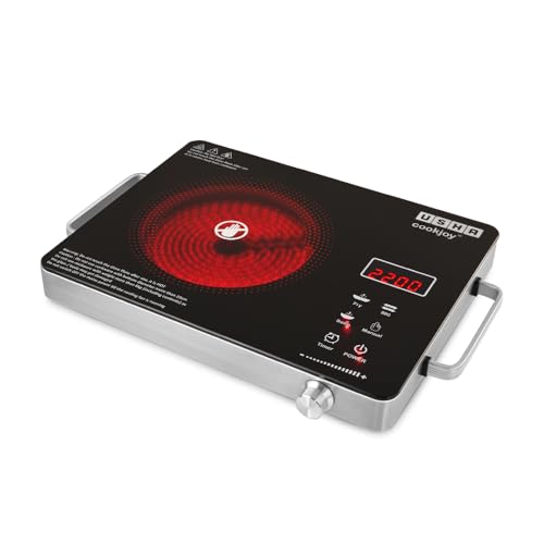 USHA IR2200TCB Infrared Induction Cooktop with grill | 2200 Watts | 11 Power Level | 4 Preset Menu | Feather Touch Controls | Digital display | 1 Year