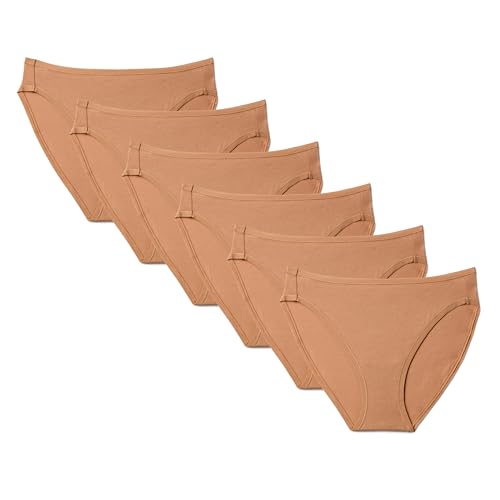 ⚡ BLITZDEAL (-75%) Amazon Essentials Damen Atmungsaktive High-Leg-Slips Aus Baumwolle Und Elasthan, 6er Pack, Gewaschene Bronze, 44