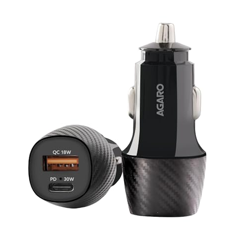 AGARO Pulse Car Charger, Dual Port with 51W Fast Car Charger with Dual Output (33W Pd Type C Port + 18W USB A Port), Fast Charging, for Smartphones, i