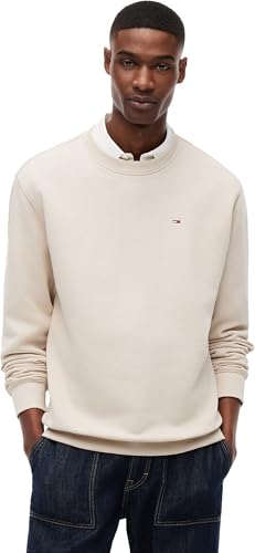 ⚡ BLITZDEAL (-51%) Tommy Jeans Herren Sweatshirt Regular Fit Flag Fleece Rundhalsausschnitt, Beige (Classic Beige), XL