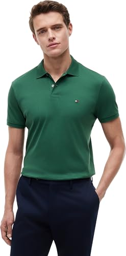 ⚡ BLITZDEAL (-53%) Tommy Hilfiger Herren Poloshirt Kurzarm Liquid Cotton mit Knopfleiste, Grün (Street Green), M
