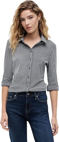 (-29%) Tommy Hilfiger Damen Hemd 1985 Slim mit Spitzkragen, Blau (Dark Night Navy/Ecru Ithaca), L