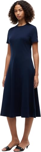 🔥 STARKER PREIS (-53%) Tommy Hilfiger Damen Kleid Interlock Midi aus Baumwolle, Blau (Dark Night Navy), L