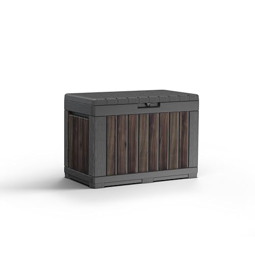 (-26%) Keter Gartentruhe KENTWOOD 190L Decocoat – Wetterfeste Gartenbox in Rosenholzoptik mit Sitzfunktion – UV-beständige Aufbewahrungsbox, abschließbar, für Innen- & Außenbereich