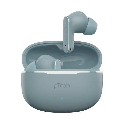 pTron Bassbuds Eon in-Ear TWS Earbuds w/ 13mm Drivers, 45Hrs Playtime, Dual HD Mic & TruTalk AI-ENC Calls, Custom EQ, Mobile App, Bluetooth v6.0 Headp
