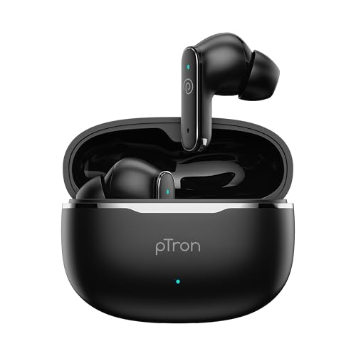 pTron Bassbuds Eon in-Ear TWS Earbuds w/ 13mm Drivers, 45Hrs Playtime, Dual HD Mic & TruTalk AI-ENC Calls, Custom EQ,Mobile App, Bluetooth v6.0 Headph