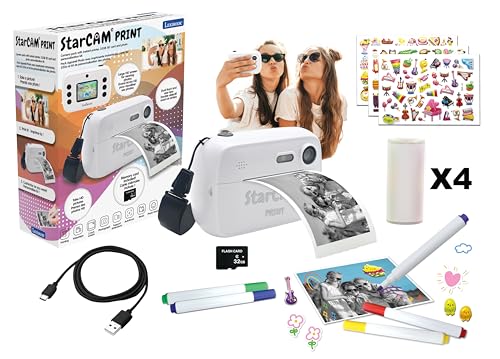 Lexibook, StarCAM Print, Camera pack with instant printer, Photo and video function, 32GB SD card and photo personalization kit included, White, DJ150LXB