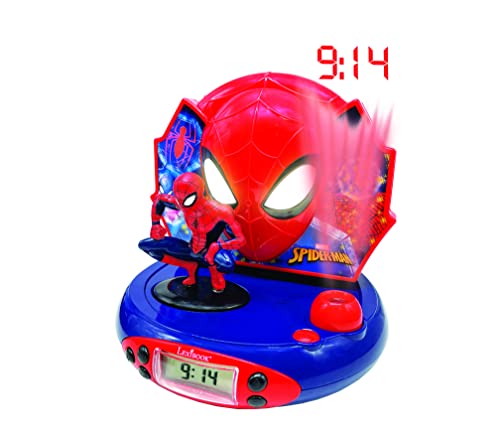 LEXIBOOK, Spider-Man, Projector Alarm Clock for kids, Nightlight and time projection to the ceiling, Sound Effects, Battery-powered, Red, RP500SPLXB
