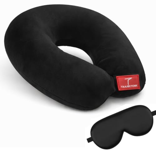 Trajectory Travel Neck Pillow with Sleeping Eye Mask Combo for Travelling and Sleeping in Airplane Flight, Cab, Car, Train, Bus for Men and Women Blac
