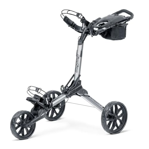 Bag Boy Nitron 3 Wheel Golf Push Cart, Easy 1 Step Open and Fold, Scorecard Console, Beverage Holder, Mobile Device Holder, Handle Mounted Parking Brake Silver/Charcoal Silver/Charcoal