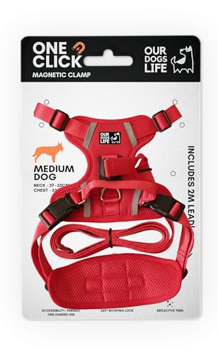 Magnetic Dog Harness & 2M Lead Set | One-Hand Easy Lock Harness for All Dogs | Reflective, Breathable, No-Pull Design with 360° Swivel Buckle | SGS Tested Strong & Safe