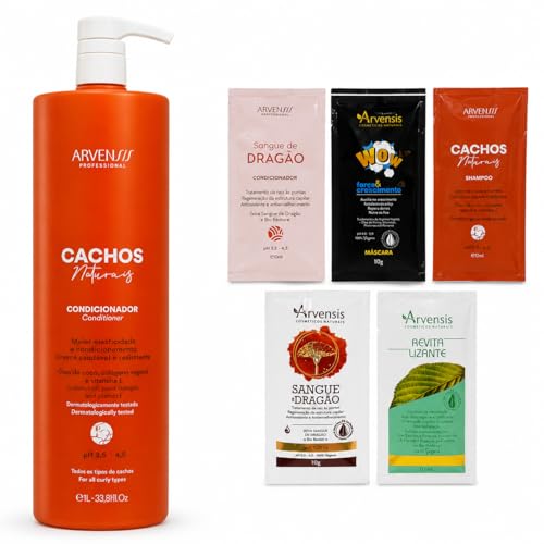 Condicionador para Cachos Naturais 1L - Hidratação e Definição, Brilho, Vegano, Arvensis + 5 Sachês Sortidos