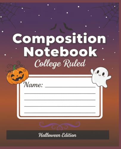 Halloween Composition Notebook College Ruled: Spooky Cute Purple & Black Cover Design for School, Journaling, or Office Notes | 7.5 x 9.25 Inch, 110 Pages, Perfect Back to School Gift
