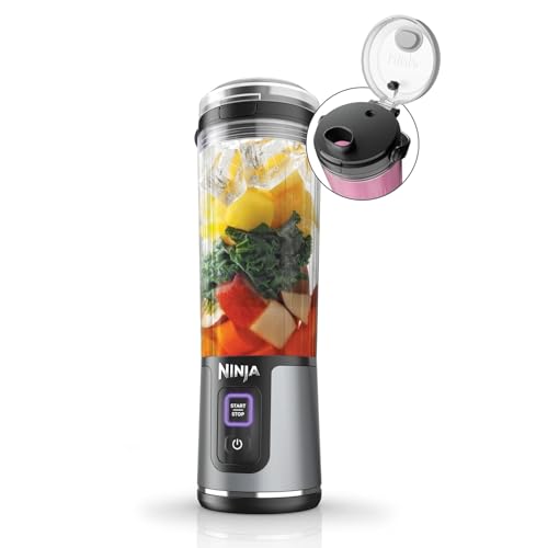 Ninja Stainless Steel Blast Portable Cordless Blender (BC151INBK) 530ml USB-C Rechargeable Crushes Ice & Frozen Fruit BPA Free, Leak-Proof Travel Lid 