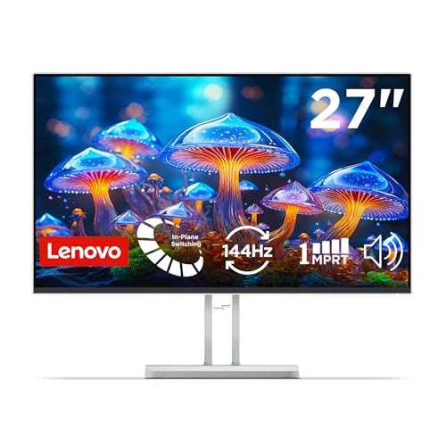 Lenovo L27-4C| 27 Inch (68.58 cm) Ultraslim Monitor, FHD 1920x1080, IPS, 144Hz, 99% sRGB, 1ms, 2x3W Speakers, Dual HDMI, Display Port, Audio Port, AMD