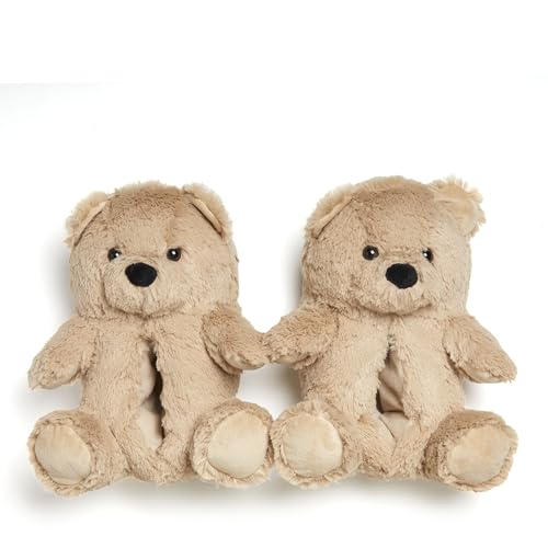 Dearfoams Women's Cozyfoams Plush Animal Slippers – Fuzzy Character House Shoes Memory Foam Comfort Medium Teddy Bear