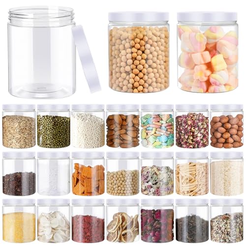 Woobroo 24 Pack Small Plastic Jars with Lids 210ml Clear Plastic Jars, Reusable Spice Jars for Kitchen,Pantry, Crafts Slime Containers(white)