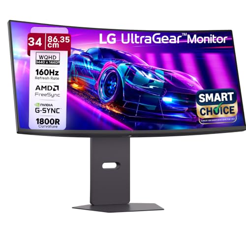 LG 34G600A Smartchoice 86.36cm(34 Inch) Ultragear Curved (1800R) WQHD (3440x1440) Gaming Monitor, 160Hz, 1ms, Speakers, Anti-Glare, AMD FreeSync