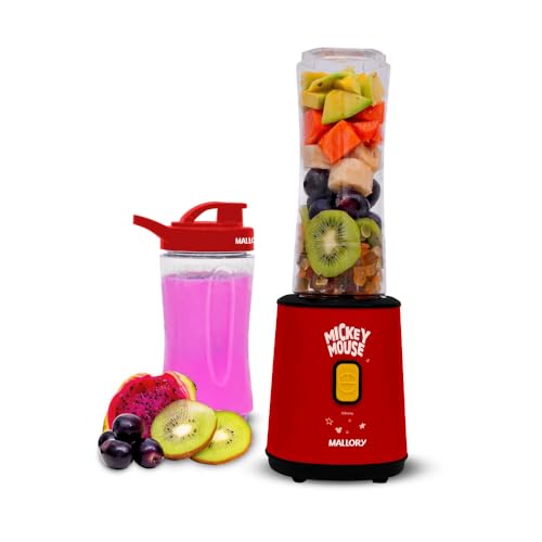 Liquidificador Individual Mallory Mickey Mouse - 2 Copos: 400ml e 600 ml, 300W de potência, Pés antiderrapantes, Comprimento do Cabo de 122cm - 127V