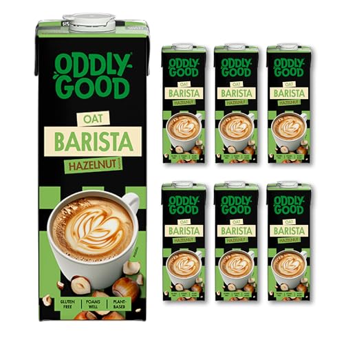 Oddlygood - Hazelnut Barista Oat Drink 1 Litre x 6, Gluten Free Oats, UHT Barista Milk-Substitute Ideal for Coffee, Latte & Beverages, Perfect Milk Alternative, Ideal for Baking