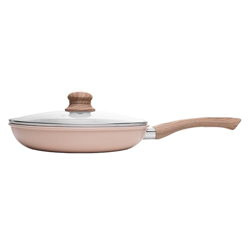 LYOR - Frigideira de Indução Granito Chef Tampa de Vidro 24cm Bege Alumínio com Revestimento Cerâmico