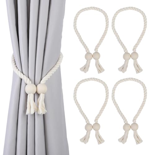 (-22%) OTraki 4 Stück Gardinen Raffhalter Vorhang Raffhalter Magnetisch Beige Gardinenraffer aus Holz Gardinenhalter Raffhalter Starke Magnete für Gardinen Vorhänge Wohnzimmer